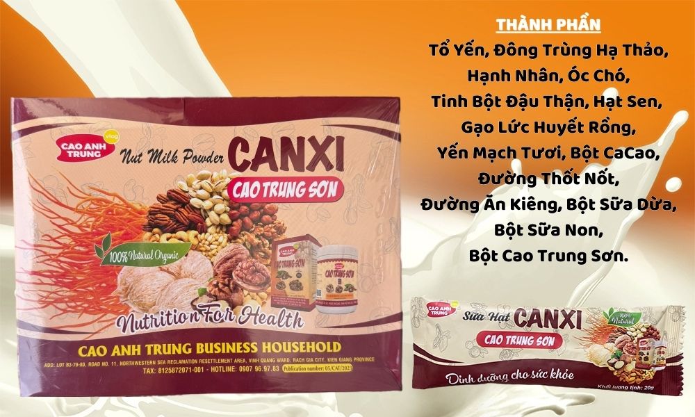 Sữa hạt Canxi cao trung sơn có thành phần bồi bổ sức khỏe