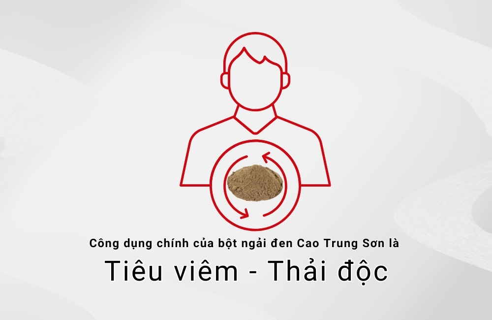 Công dụng chính của bột ngải đen Cao Trung Sơn là tiêu viêm, thải độc.