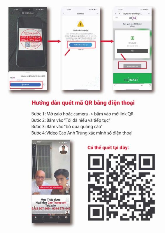Mã QR xem video Cao Anh Trung đọc sdt nơi bán hàng chính hãng